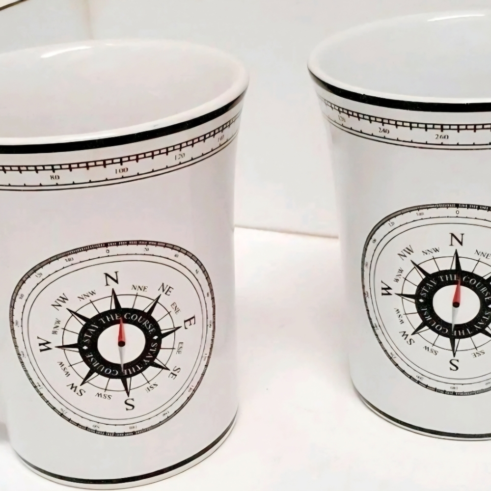 Ahoy, Compass Decor Set of 2 Global Design Collection Mugs by Kate Williams
